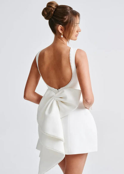 Women's Pearl Embellished Mini Dress Elegant White - 
Fashinoza