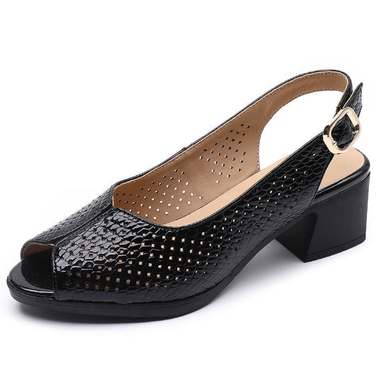 Women's Perforated Block Heel Pumps Peep Toe - 
Fashinoza