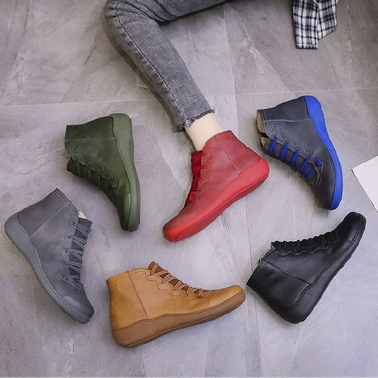 Women's Low Ankle Boots Lace Up Flat Style