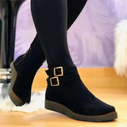 Women's Double Buckle Ankle Boots - Fashinoza
