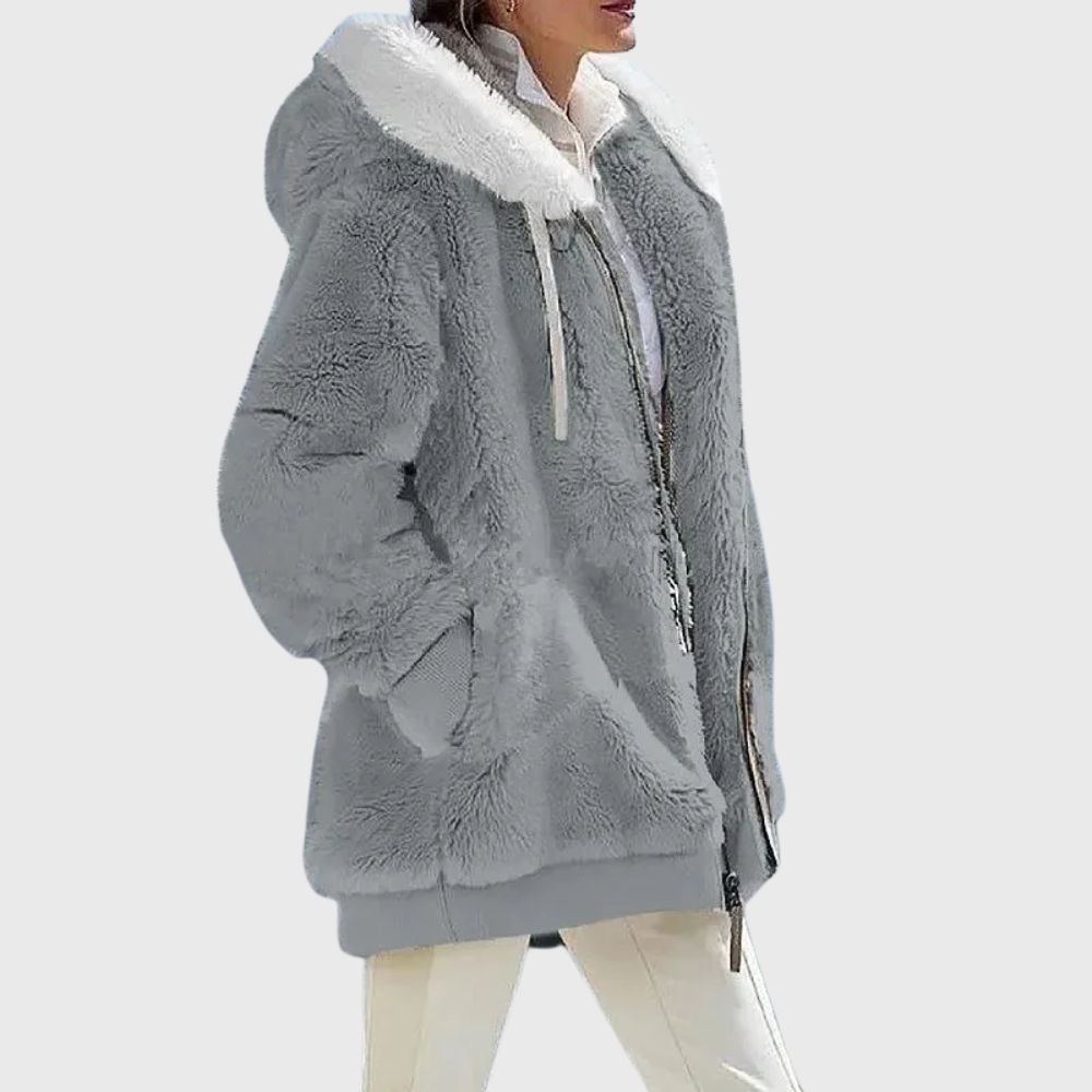 Women's Hooded Fleece Jacket Teddy Zip-Up