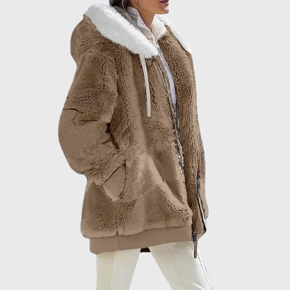 Women's Hooded Fleece Jacket Teddy Zip-Up