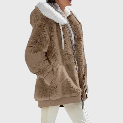 Women's Hooded Fleece Jacket Teddy Zip-Up