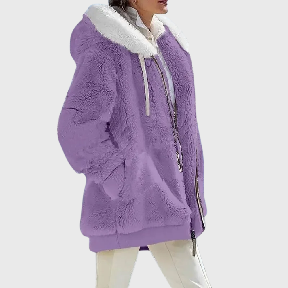 Women's Hooded Fleece Jacket Teddy Zip-Up