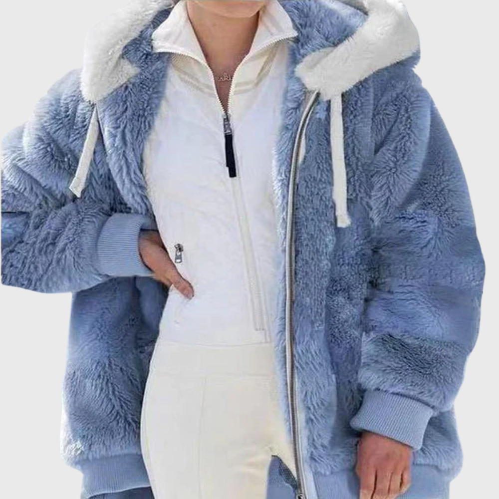 Women's Hooded Fleece Jacket Teddy Zip-Up