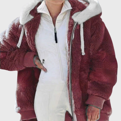 Women's Hooded Fleece Jacket Teddy Zip-Up