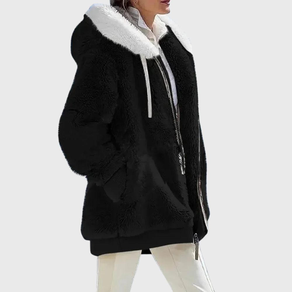 Women's Hooded Fleece Jacket Teddy Zip-Up