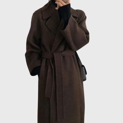 Women's Long Belted Wrap Coat Outerwear - Fashinoza