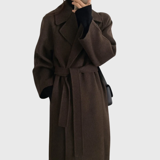 Women's Long Belted Wrap Coat Outerwear - Fashinoza