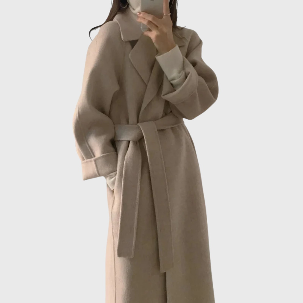 Women's Long Belted Wrap Coat Outerwear