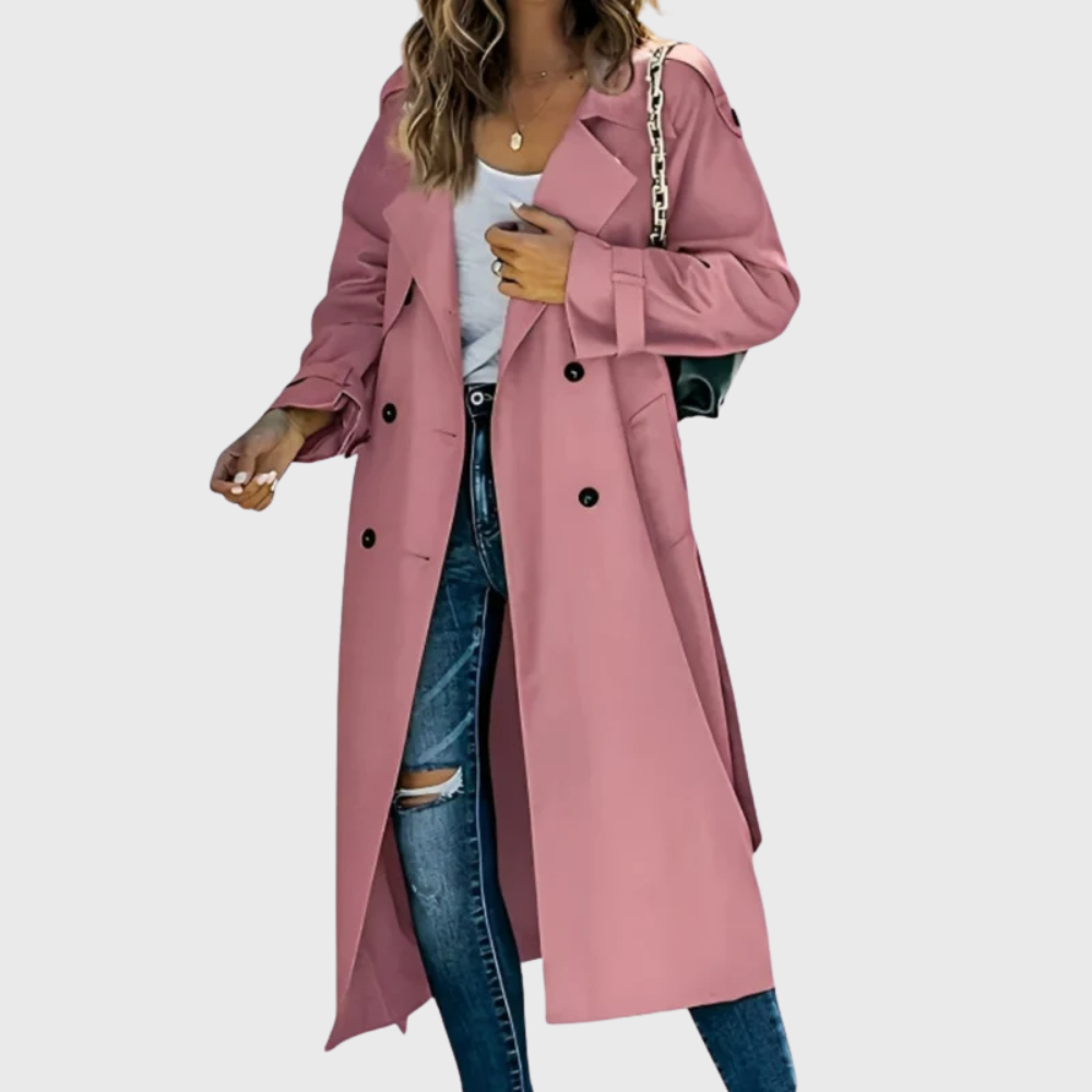 Women's Double Breasted Longline Trench Coat - Fashinoza