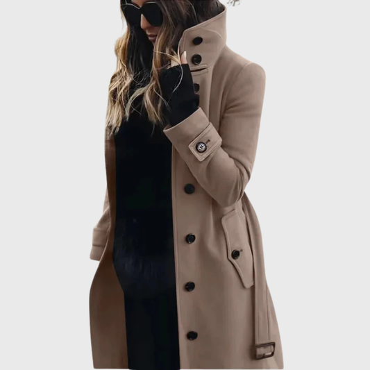 Women's Stand Collar Front Button Coat - Fashinoza