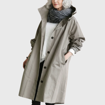 Women's Long Hooded Trench Coat - Fashinoza