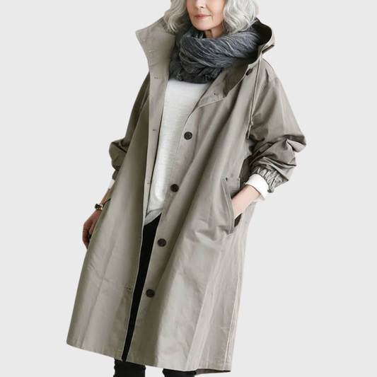 Women's Long Hooded Trench Coat - Fashinoza