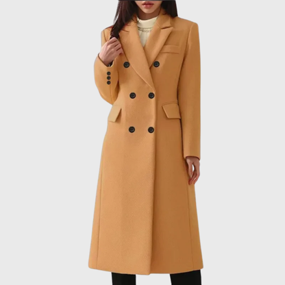 Women's Double Breasted Longline Coat - Fashinoza