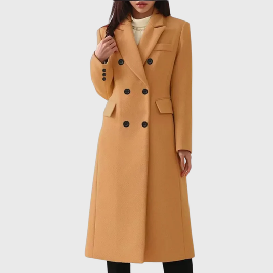Women's Double Breasted Longline Coat - Fashinoza