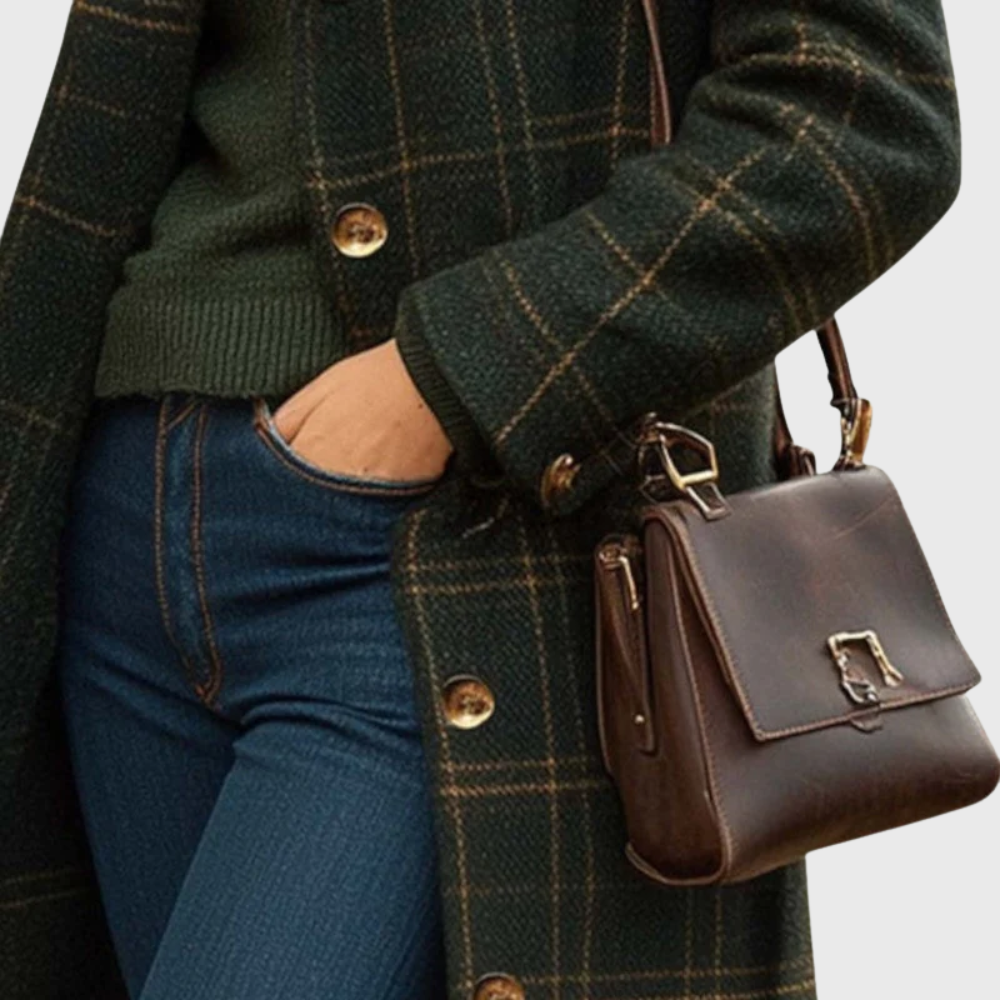 Women's Plaid Mid Length Coat Button Front