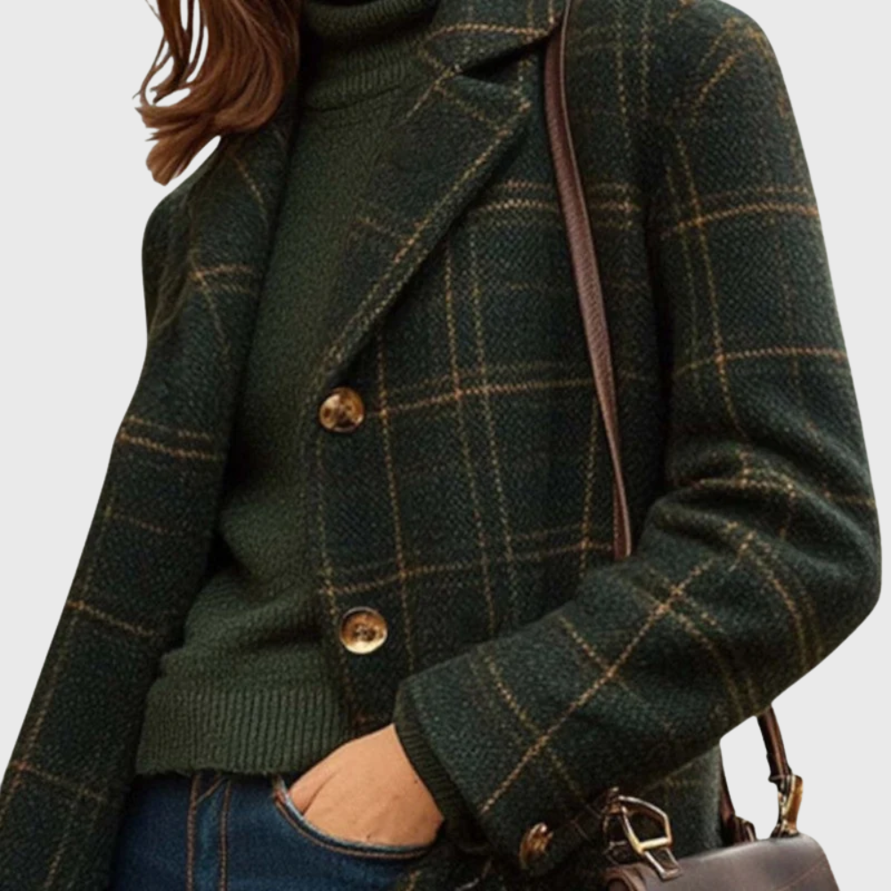 Women's Plaid Mid Length Coat Button Front