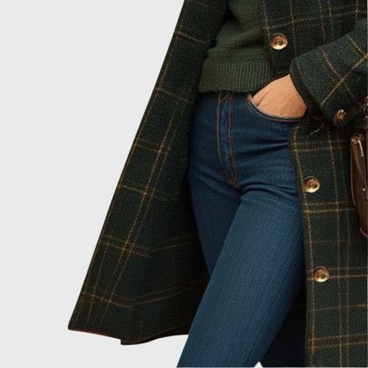 Women's Plaid Mid Length Coat Button Front