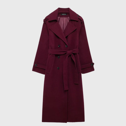 Women's Double Breasted Belted Long Coat