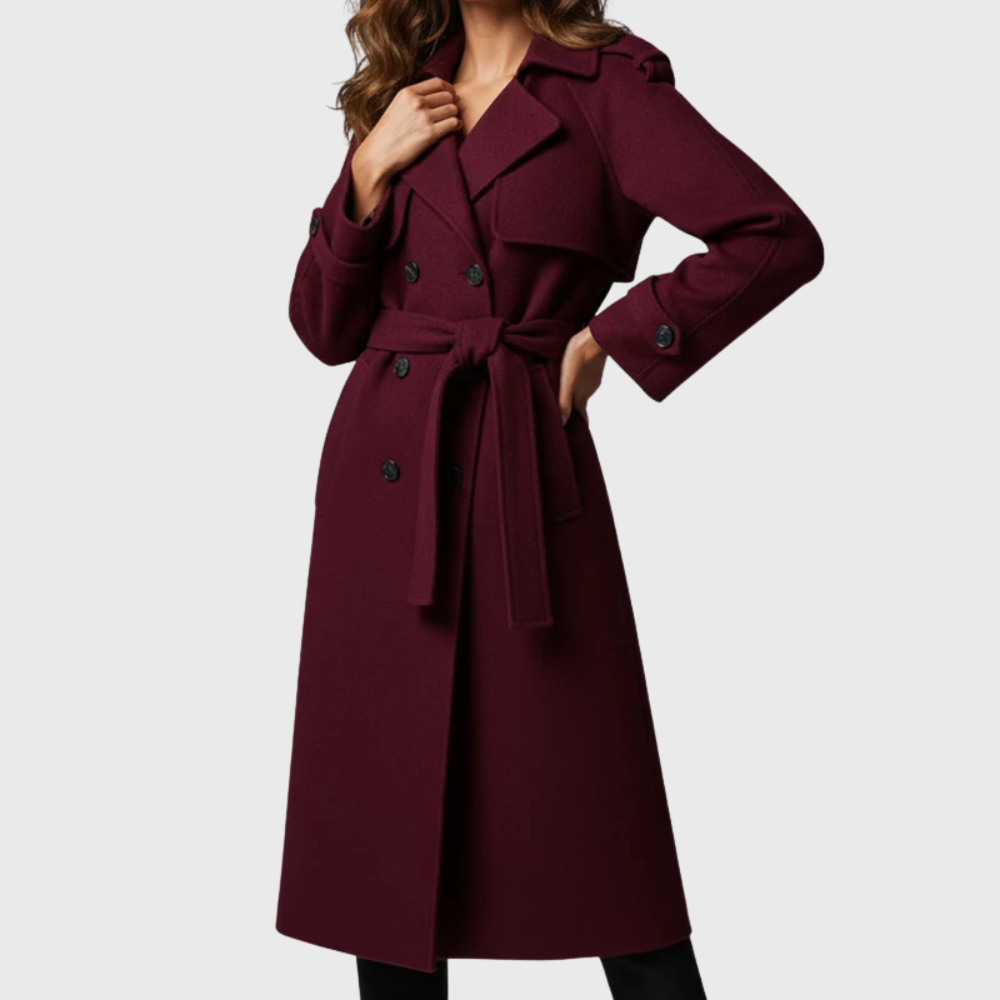Women's Double Breasted Belted Long Coat