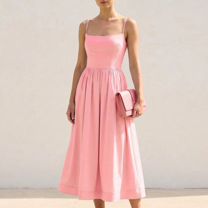 Women's Fitted A-Line Midi Dress Spaghetti Straps - 
Fashinoza