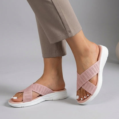 Orthopedic Sandals Cushioned Crisscross Knit Slide