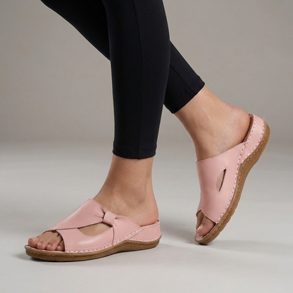Women's Wedge Sandals Contoured Heel Bow Accent