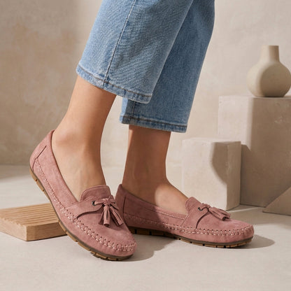 Suede Slip-On Loafers Moccasin Stitching Brown - 
Fashinoza