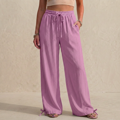 Women's Relaxed Fit Wide Leg Trousers Drawstring Ankle Tie