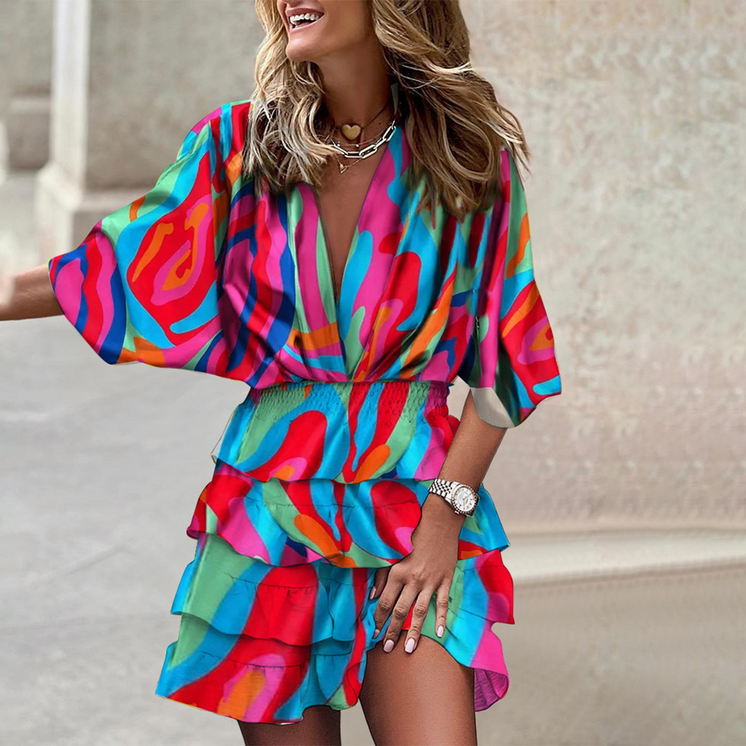 Women's V-Neck Geometric Print Mini Dress
