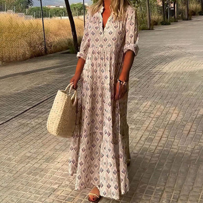 Women's Maxi V-Neck Long Sleeve Boho Dress