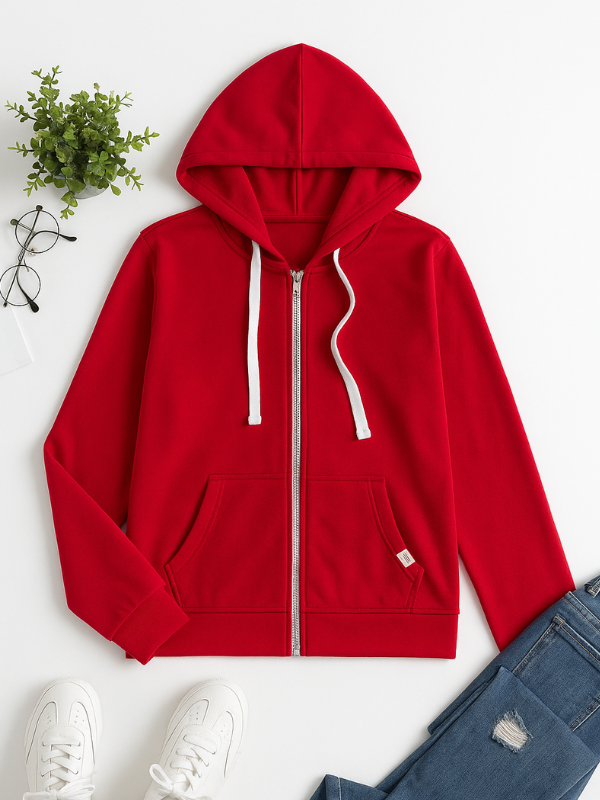 Women's Zip-Up Hoodie Adjustable Drawstring Comfortable Cotton Grey - Fashinoza