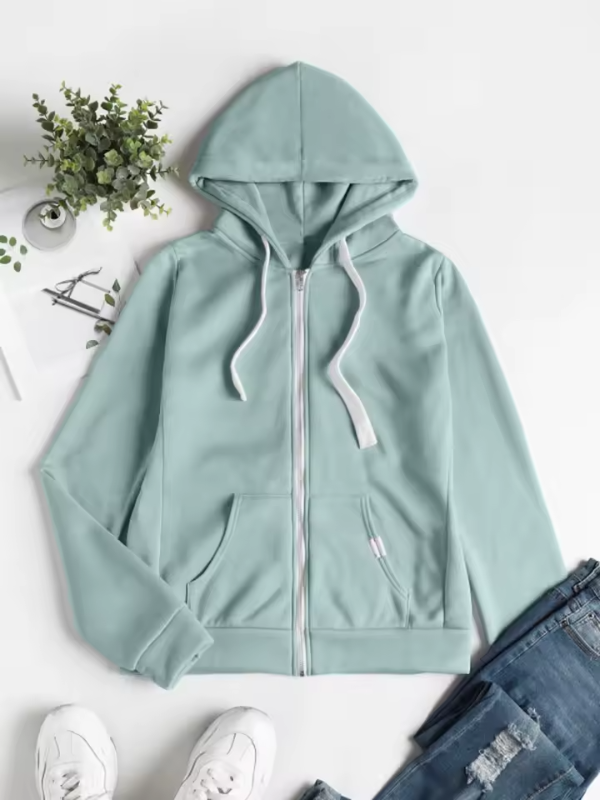 Women's Zip-Up Hoodie Adjustable Drawstring Comfortable Cotton Grey