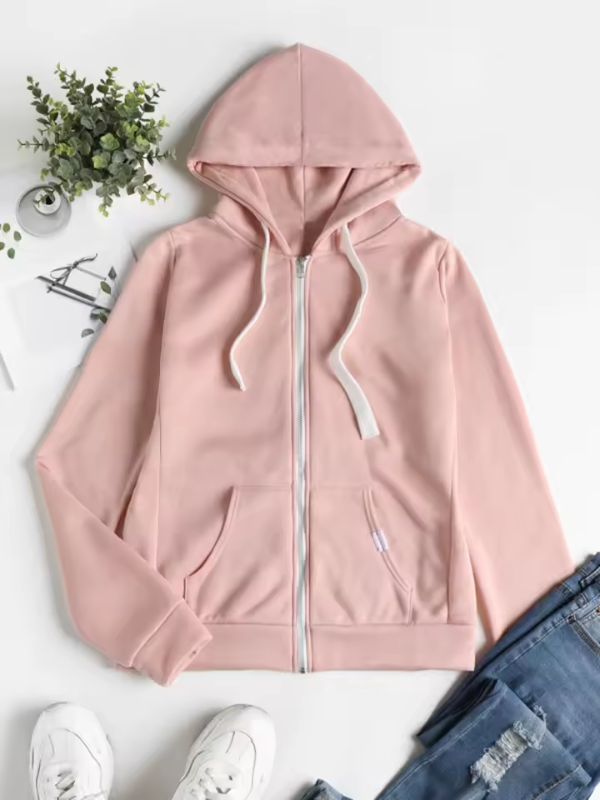 Women's Zip-Up Hoodie Adjustable Drawstring Comfortable Cotton Grey