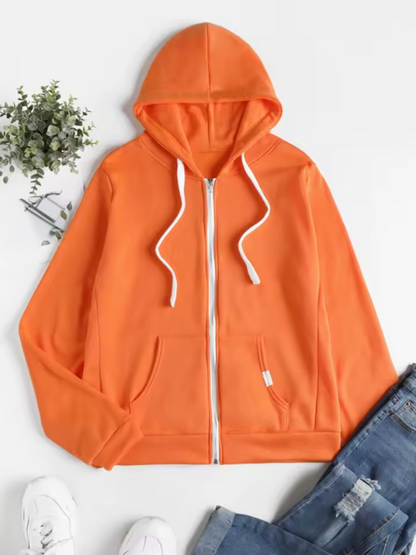 Women's Zip-Up Hoodie Adjustable Drawstring Comfortable Cotton Grey