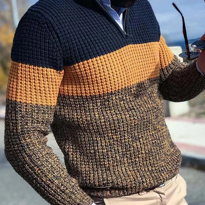 Textured Colorblock Half-Zip Sweater