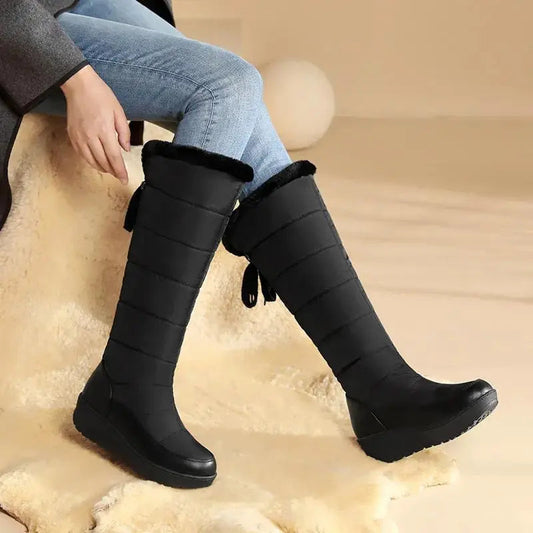 Women's Lace-Up Winter Boots Plush Cozy Black - 
Fashinoza