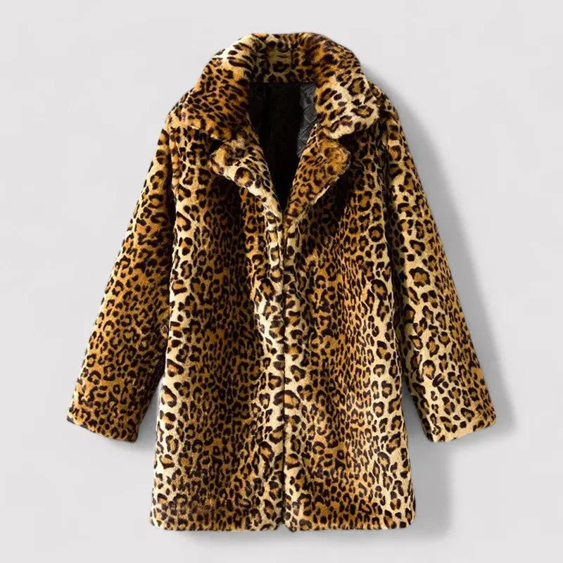 Plush Faux Fur Coat for Women – Elegant Leopard Print & Cozy Comfort 1
