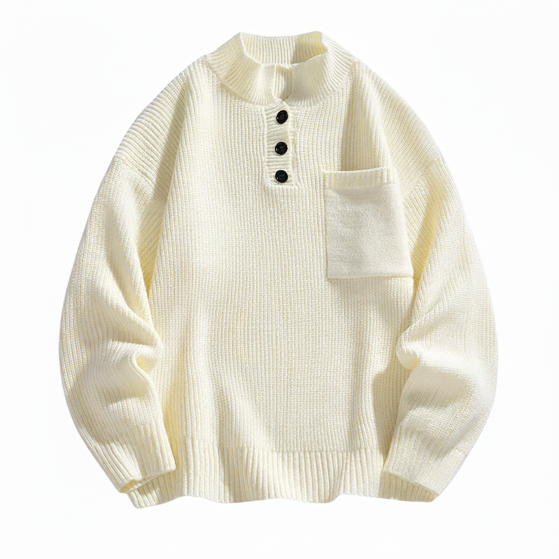 Men's Pocket Henley Cotton Sweater - Fashinoza