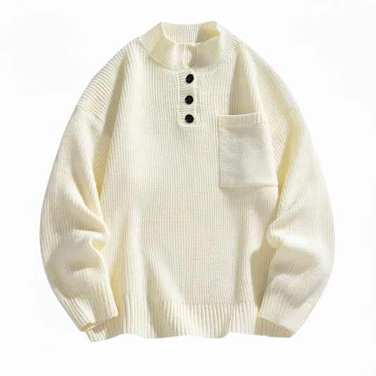 Men's Pocket Henley Cotton Sweater - Fashinoza