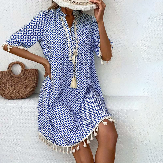 Women's Printed Mini Dress Comfortable Summer Wear - 
Fashinoza
