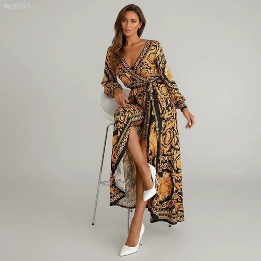 Women's Printed Maxi Wrap Dress - Fashinoza