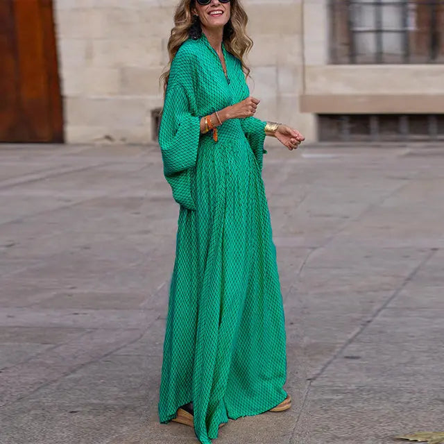 Women's Printed Maxi Dress Elegant Casual Wear - 
Fashinoza