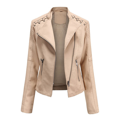 Women's Leather Motorcycle Jacket Durable Black - Fashinoza