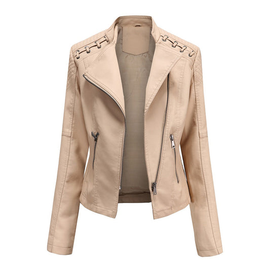 Women's Leather Motorcycle Jacket Durable Black - Fashinoza