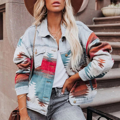 Women's Retro Denim Jacket - Fashinoza