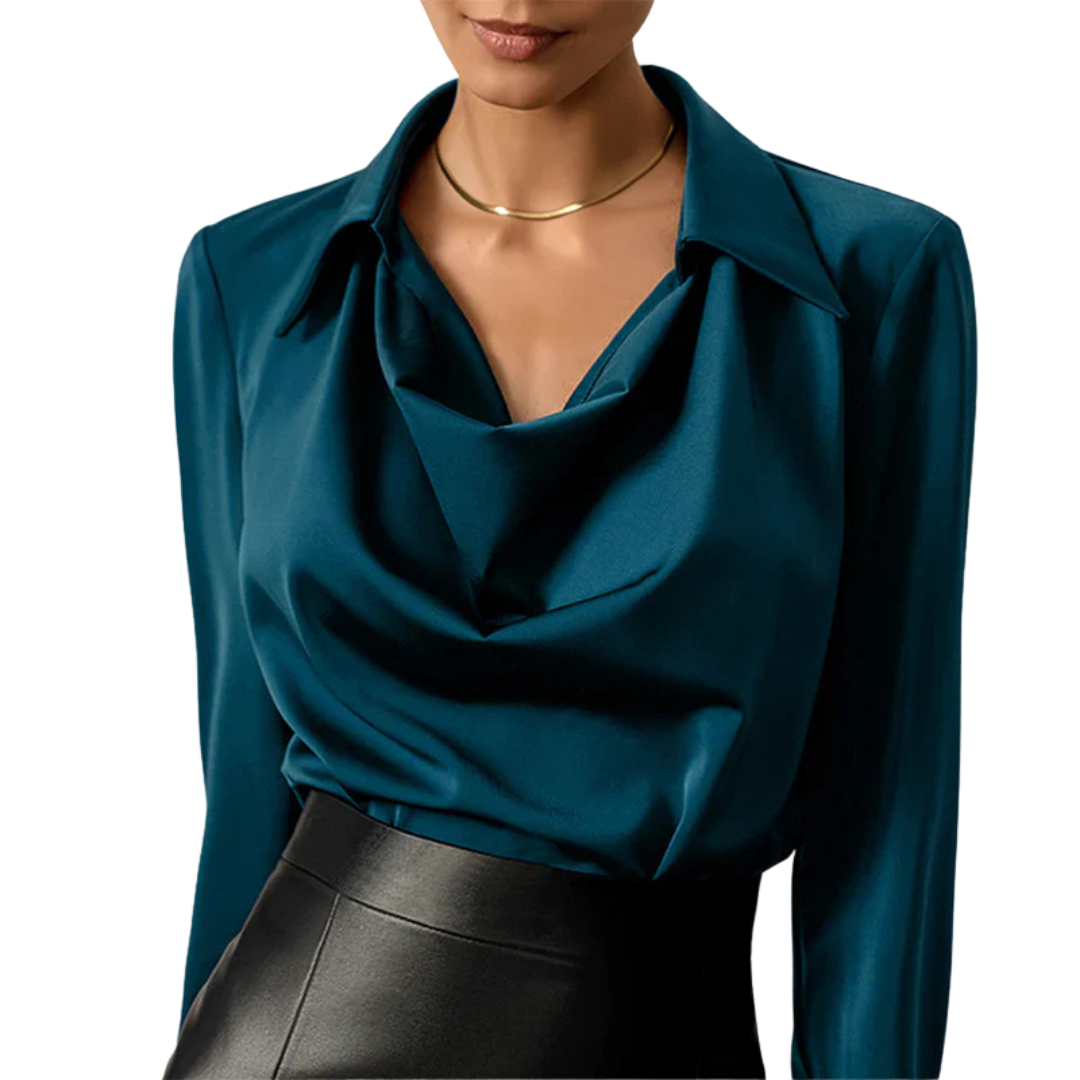 Women’s Drape Neck Long Sleeve Satin Blouse