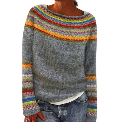 Women's Fair Isle Sweater Relaxed Fit Cozy Warm - 
Fashinoza