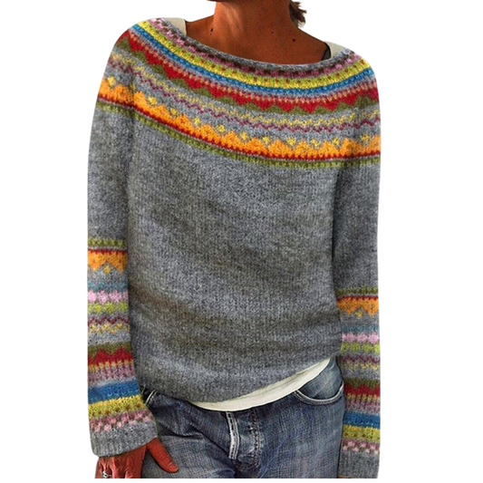 Women's Fair Isle Sweater Relaxed Fit Cozy Warm - 
Fashinoza